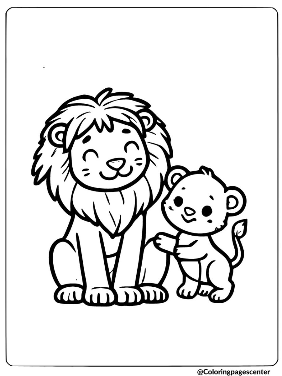 Coloring page of a smiling lion family