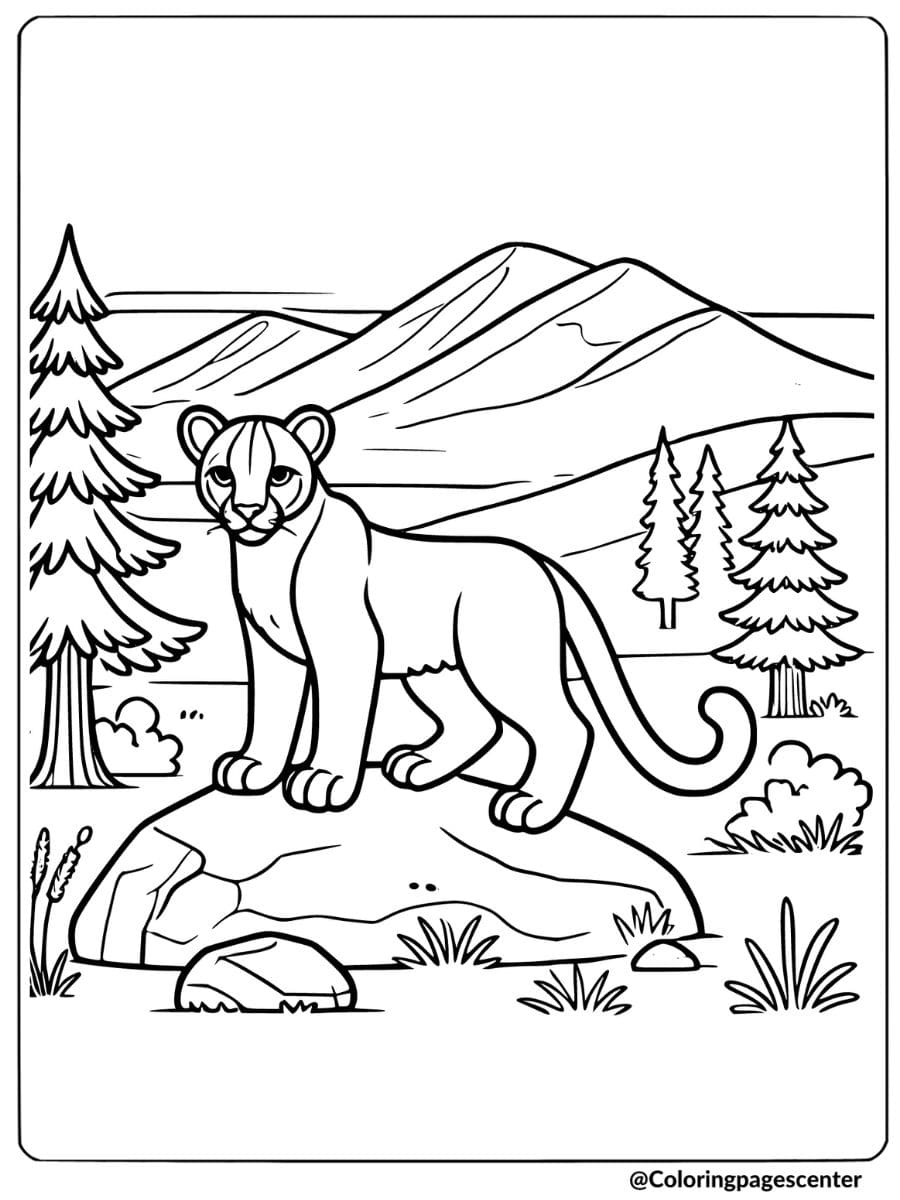 Lion standing on a rock coloring page