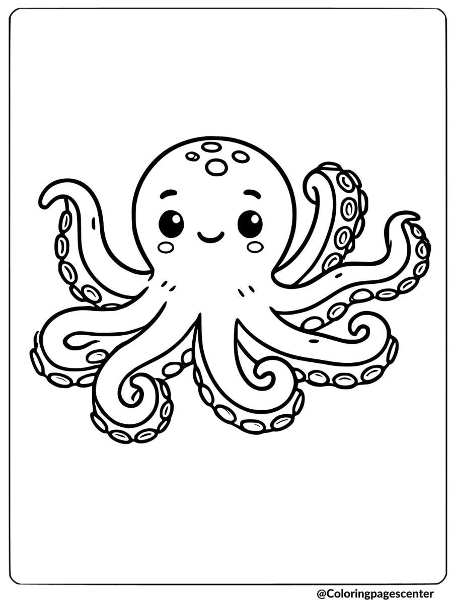 A cute smiling octopus coloring page for kids