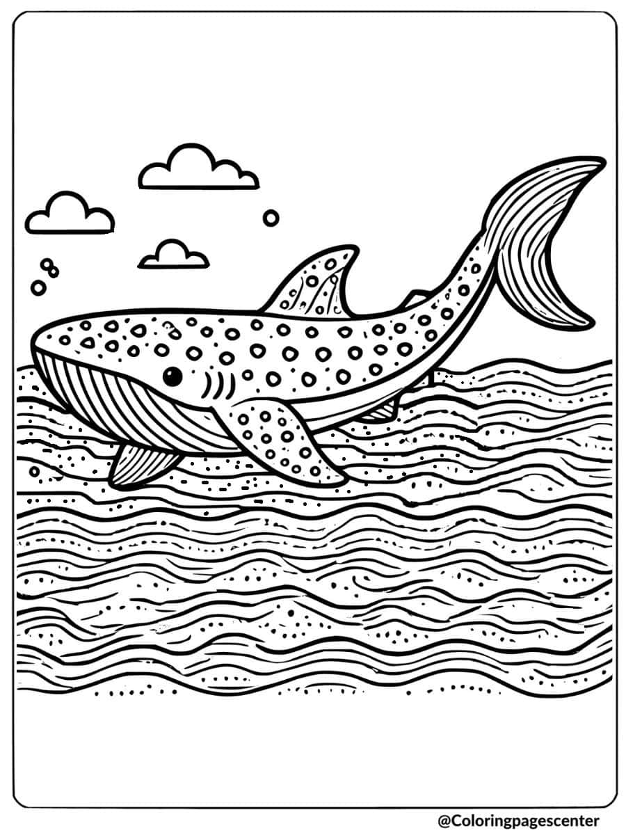 Whale shark gliding effortlessly through the waves coloring page 