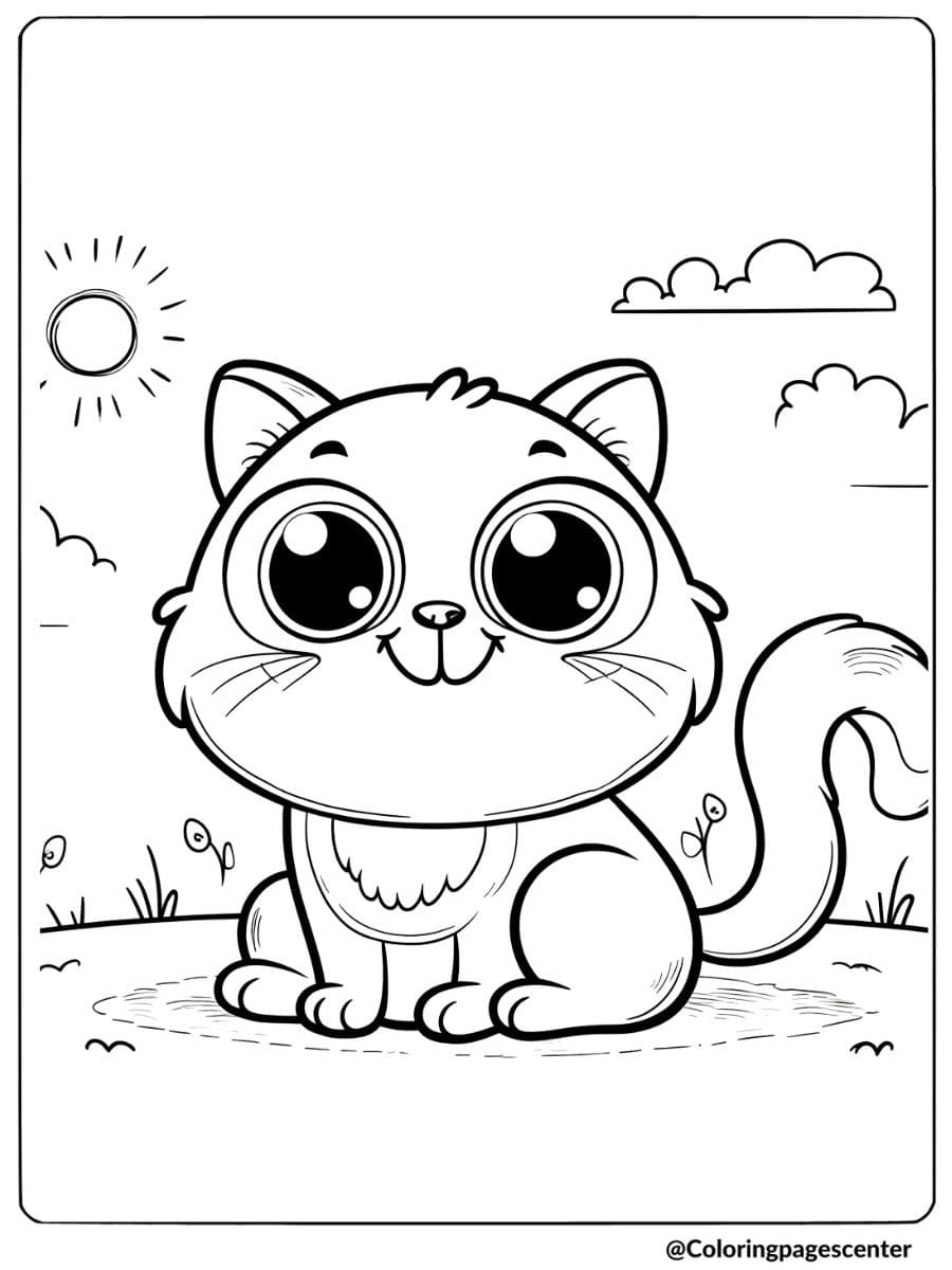 Silly cat sitting with a goofy expression coloring page