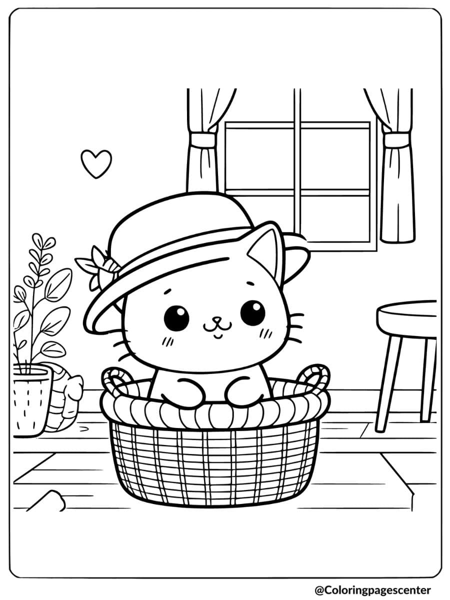 Silly cat wearing a hat coloring page