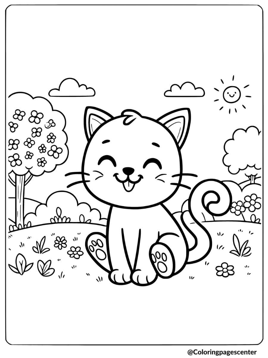 Silly cat with a wide grin coloring page