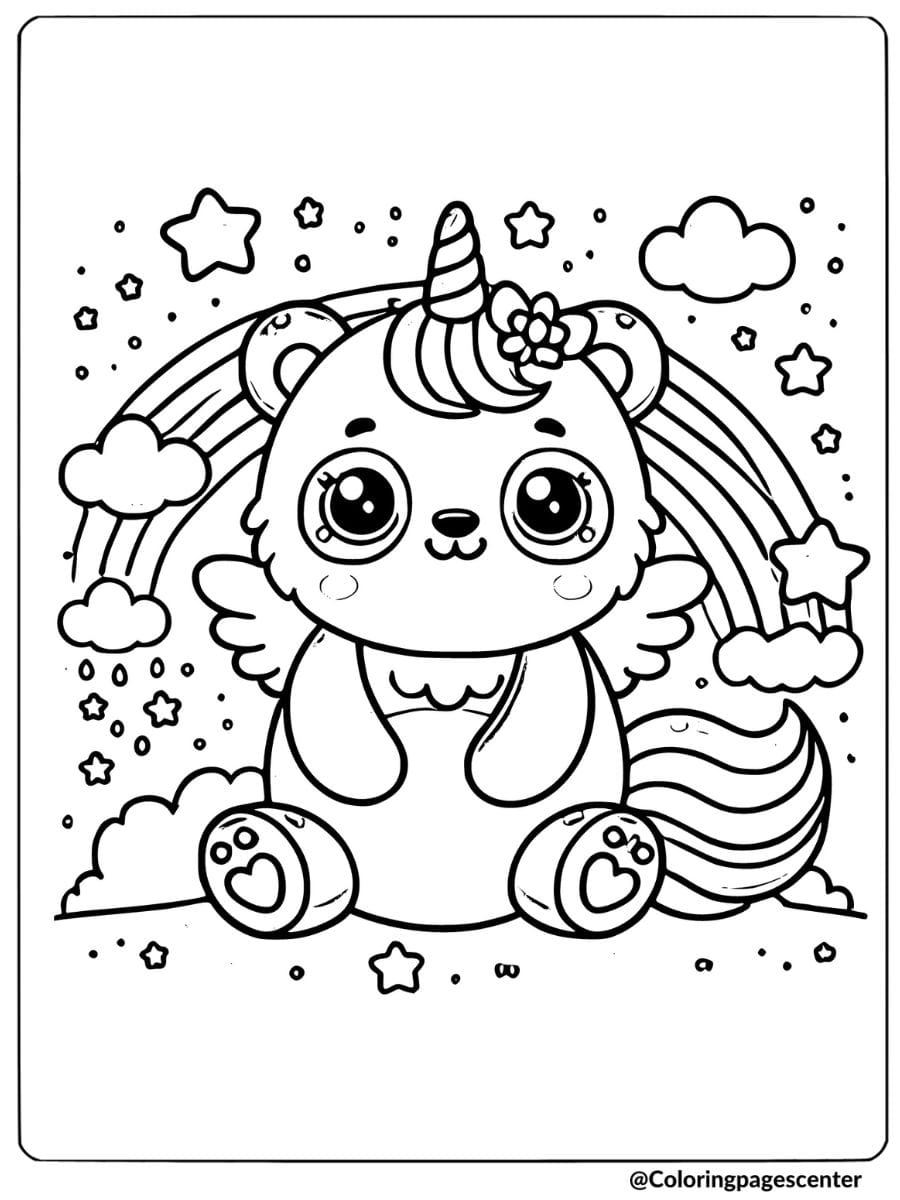 Cute unicorn panda with wings and rainbow coloring page