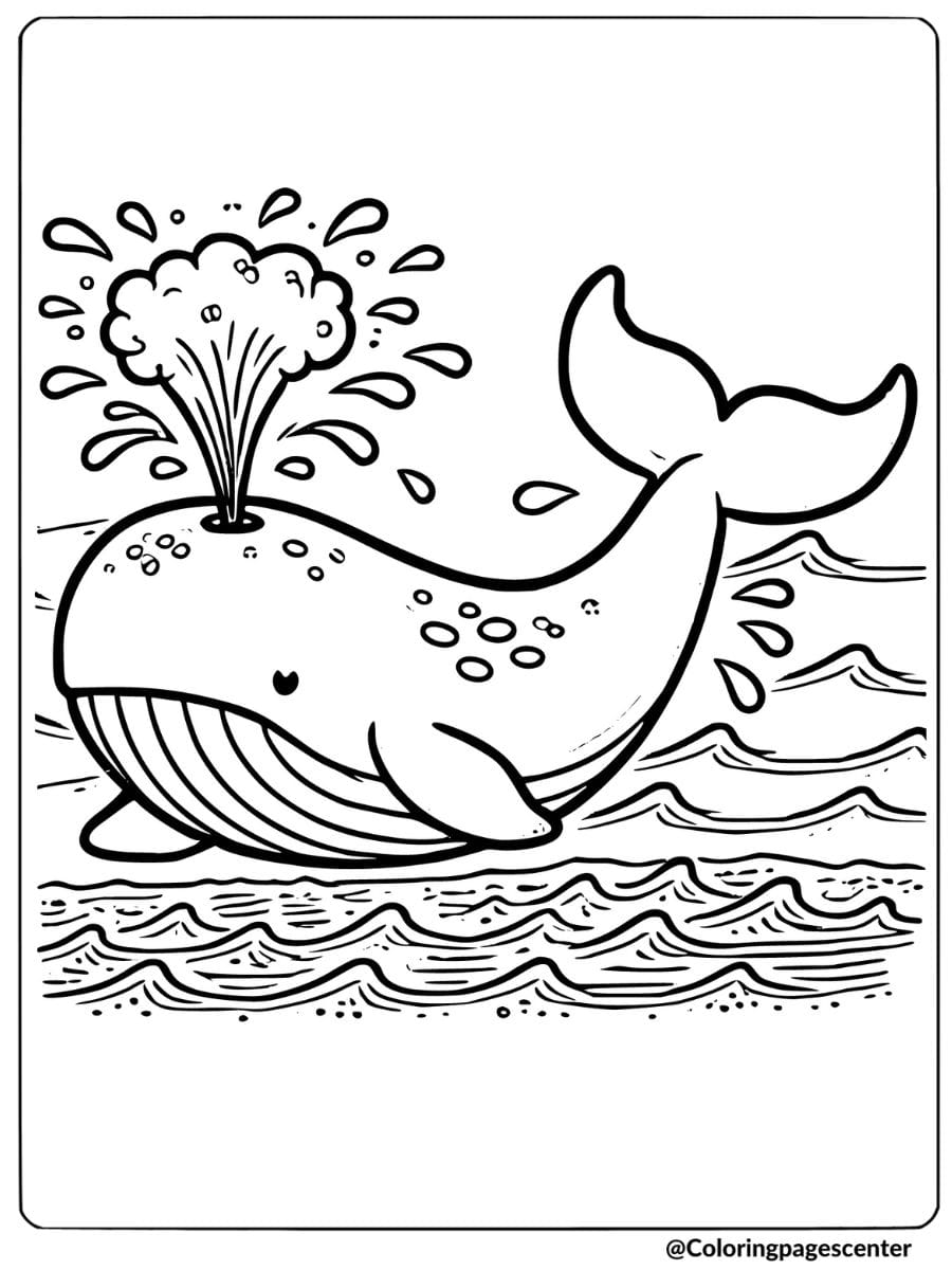 Whale blowing water out of spout coloring page