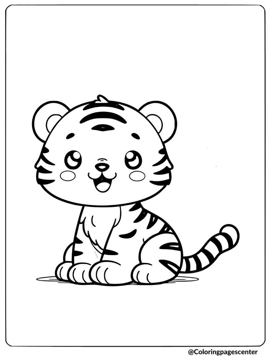 Coloring page of a baby tiger, perfect cute animal coloring