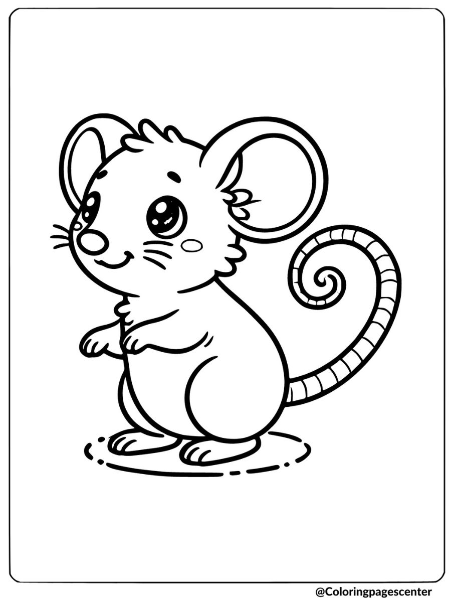 Coloring page of an adorable mouse, cute animal illustration