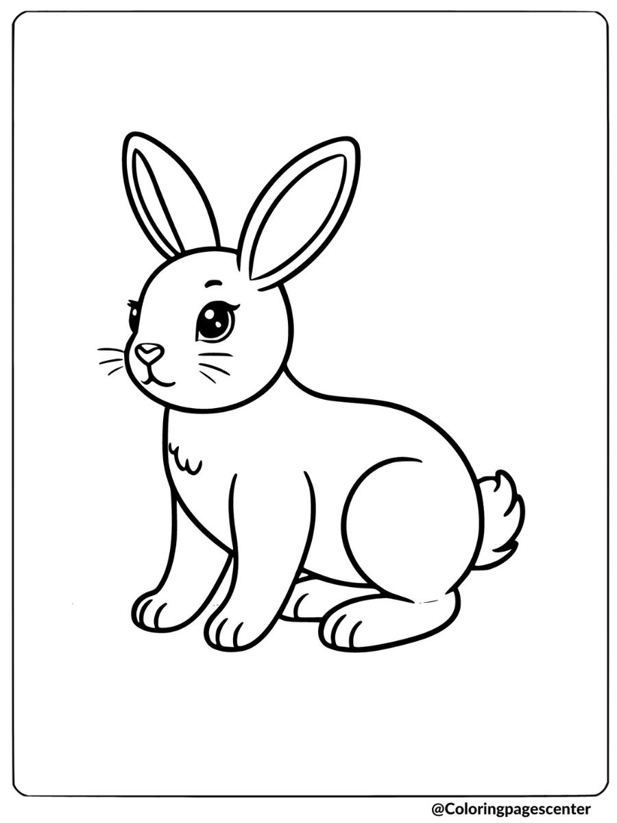 Coloring page of a cute bunny sitting upright, animal scene