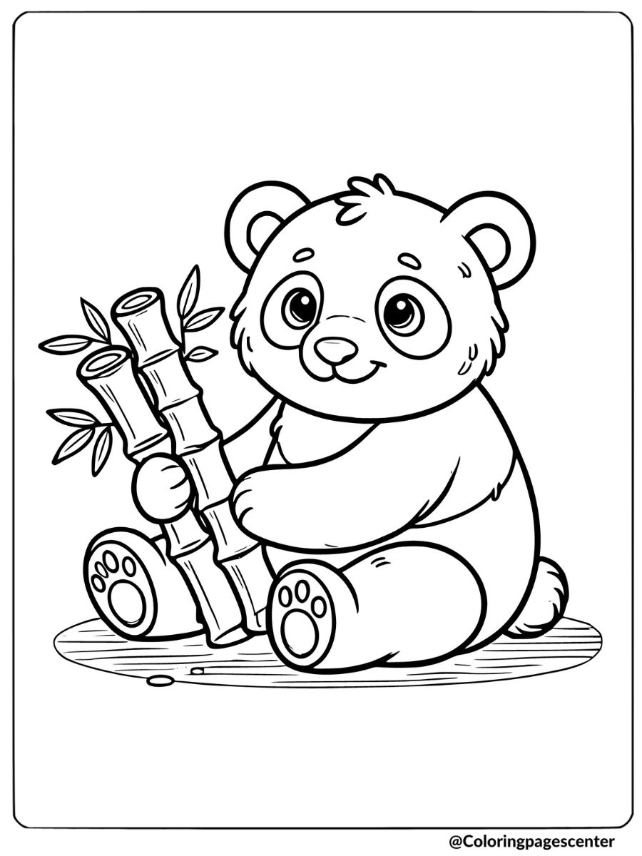 Coloring page of a panda eating bamboo, a fun animal page