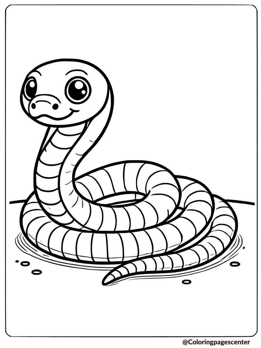 Coloring page of a smiling snake, perfect animal coloring page