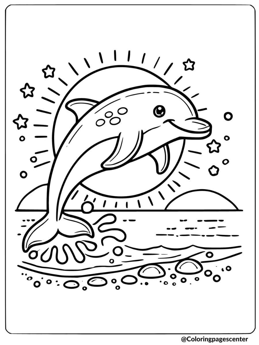 Coloring page of a jumping dolphin, exciting animal page