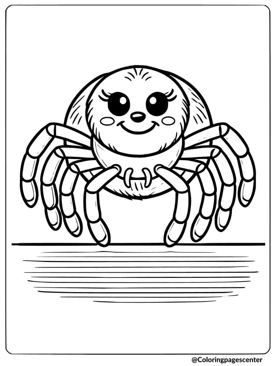 Coloring page of a friendly spider on a web, insect animal