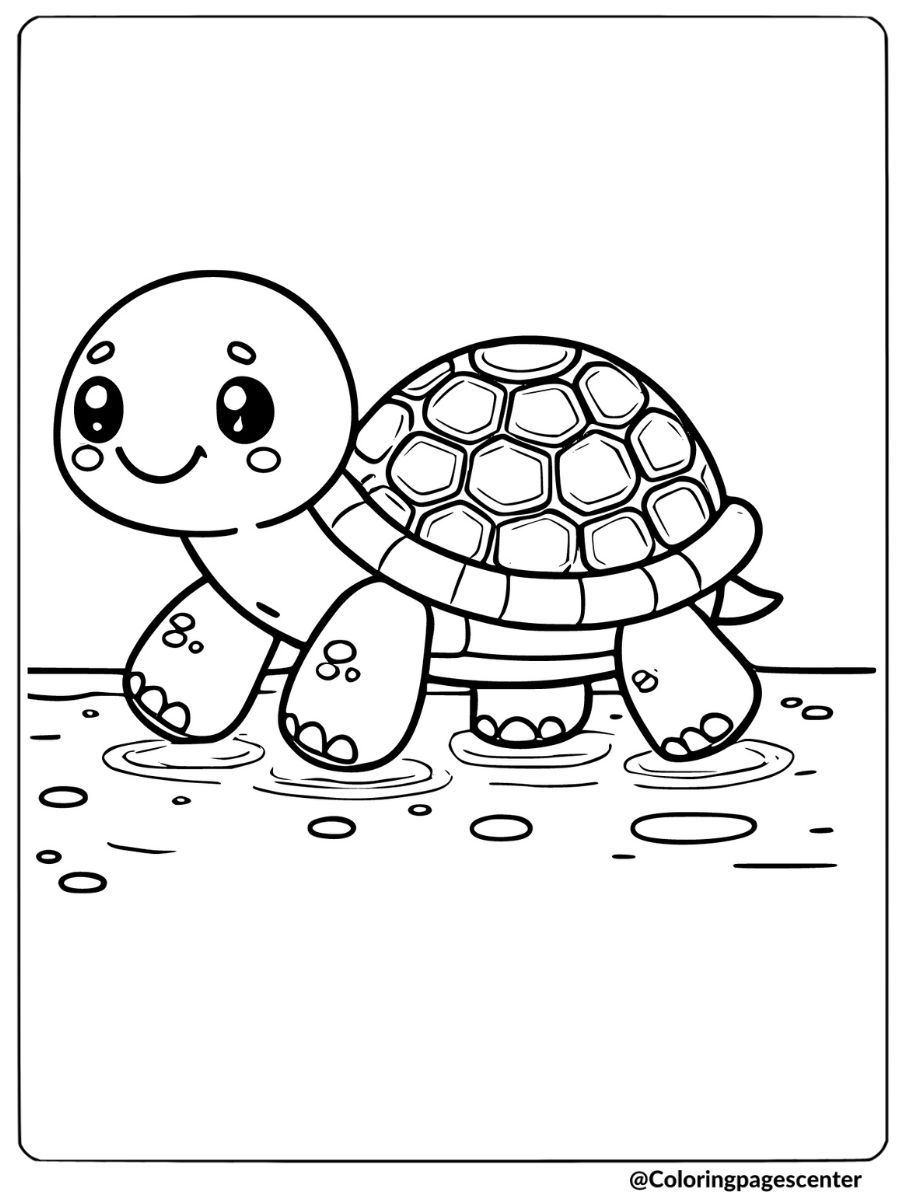 Coloring page of a happy turtle, fun animal coloring page