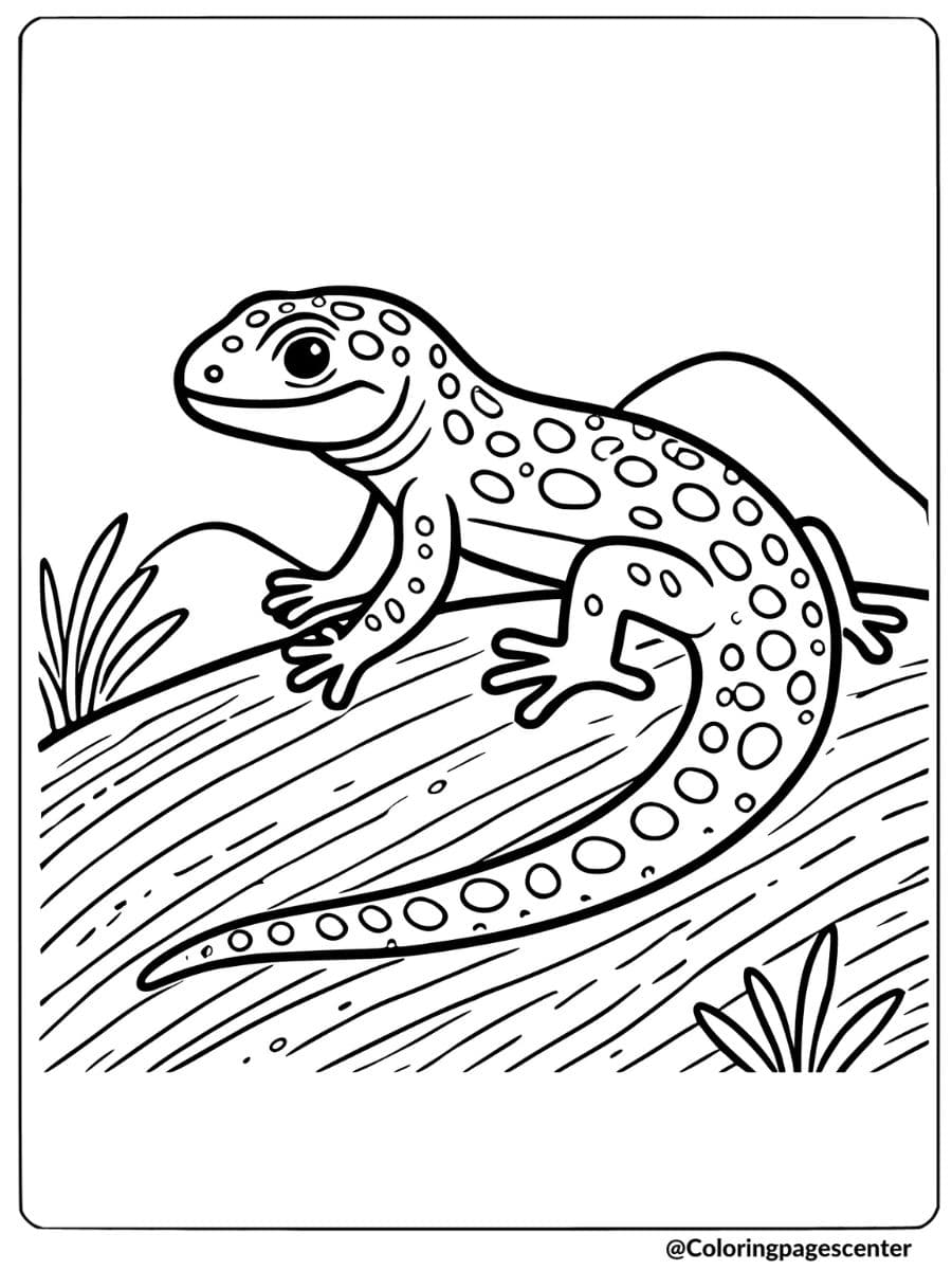 Coloring page of a lizard climbing, nature animal coloring