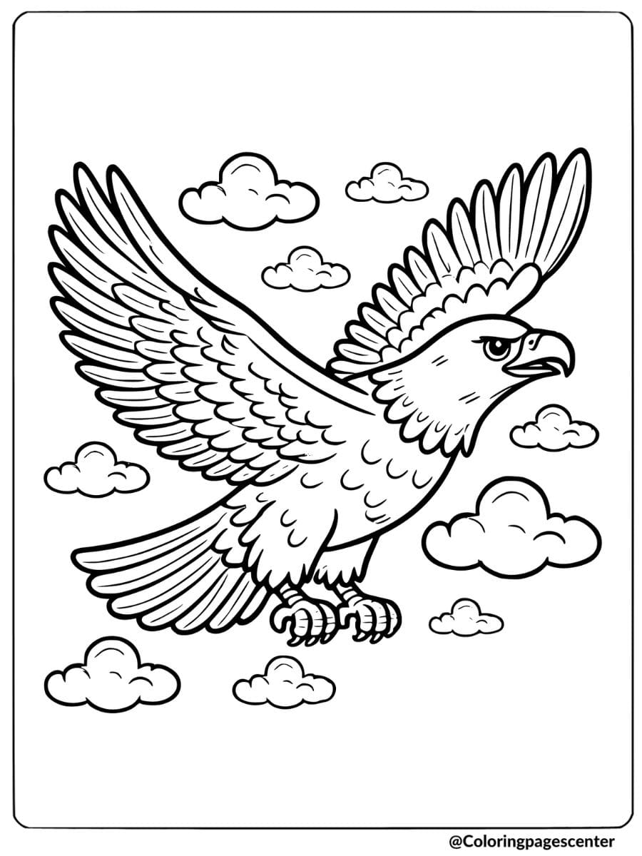 Coloring page of a soaring eagle, majestic animal coloring page