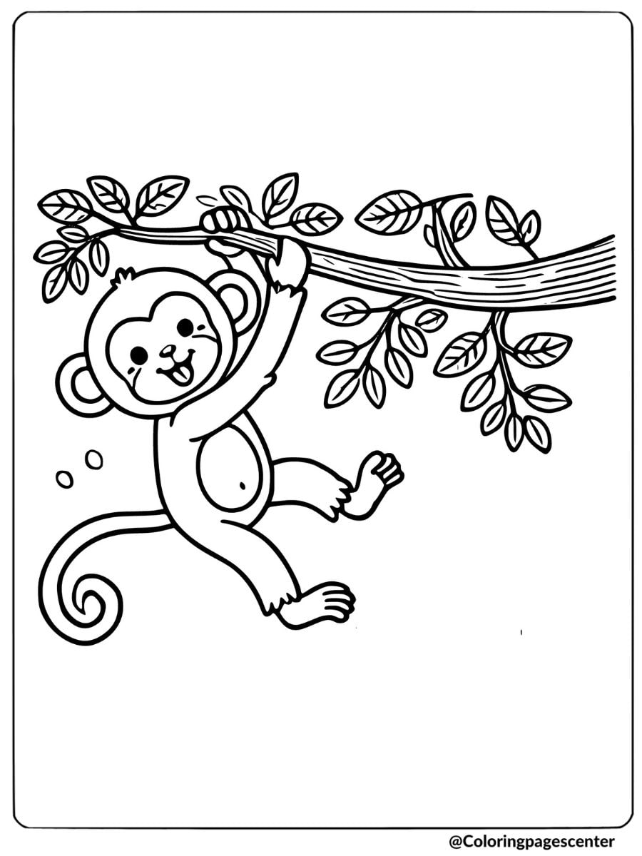 Coloring page of a playful monkey, cute animal coloring page