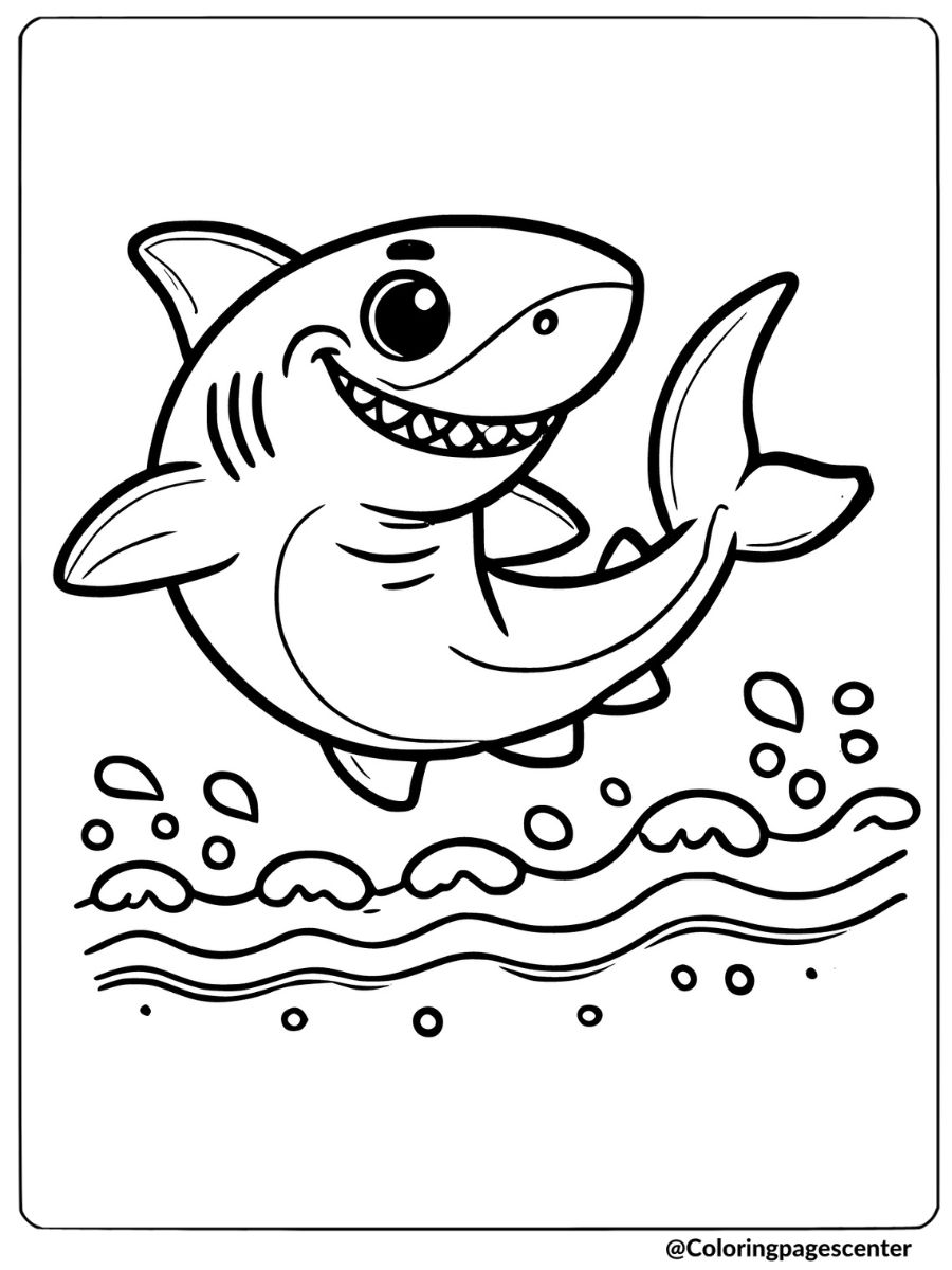 Coloring page of a playful shark, ocean animal coloring page