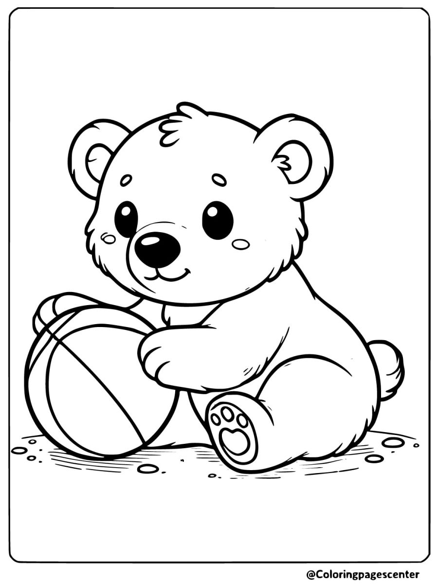 Playful bear with ball coloring page