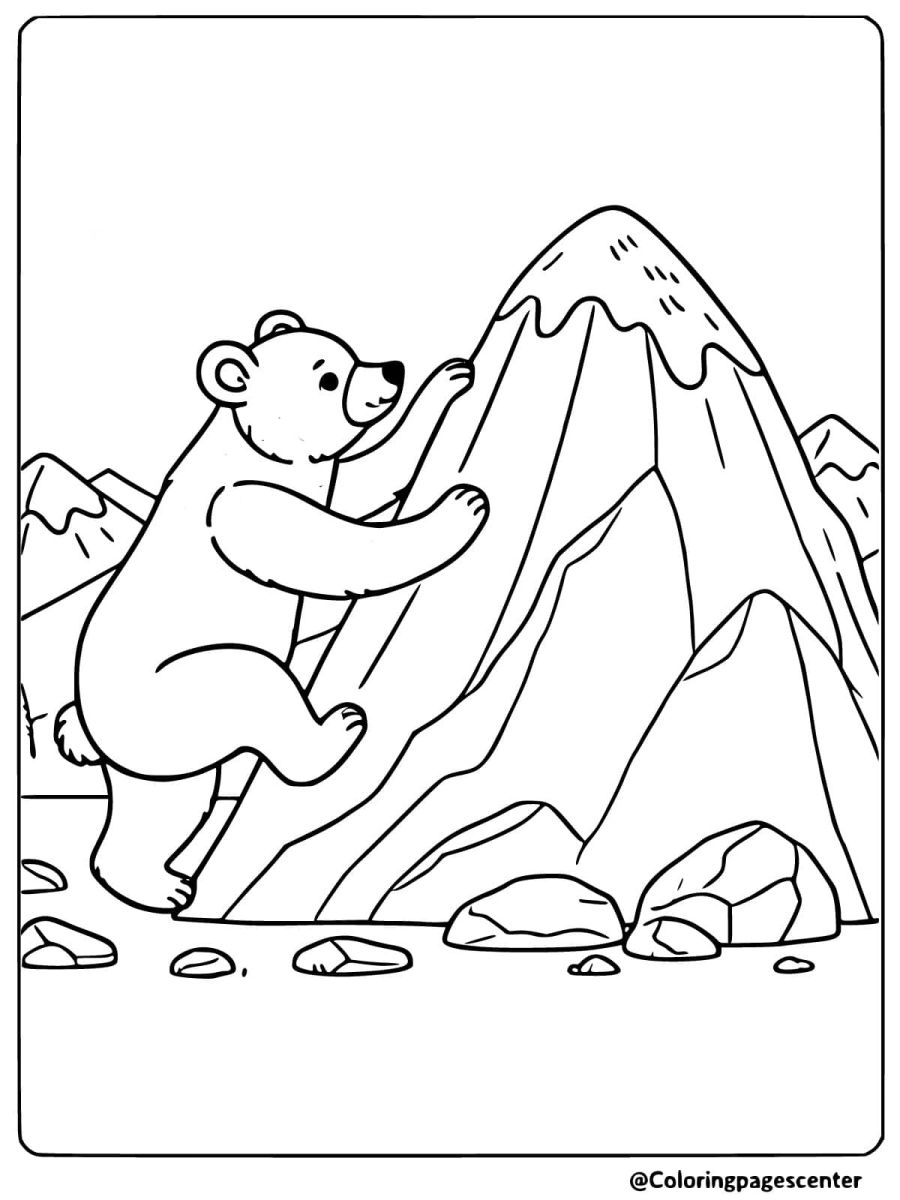 Bear climbing a mountain coloring page