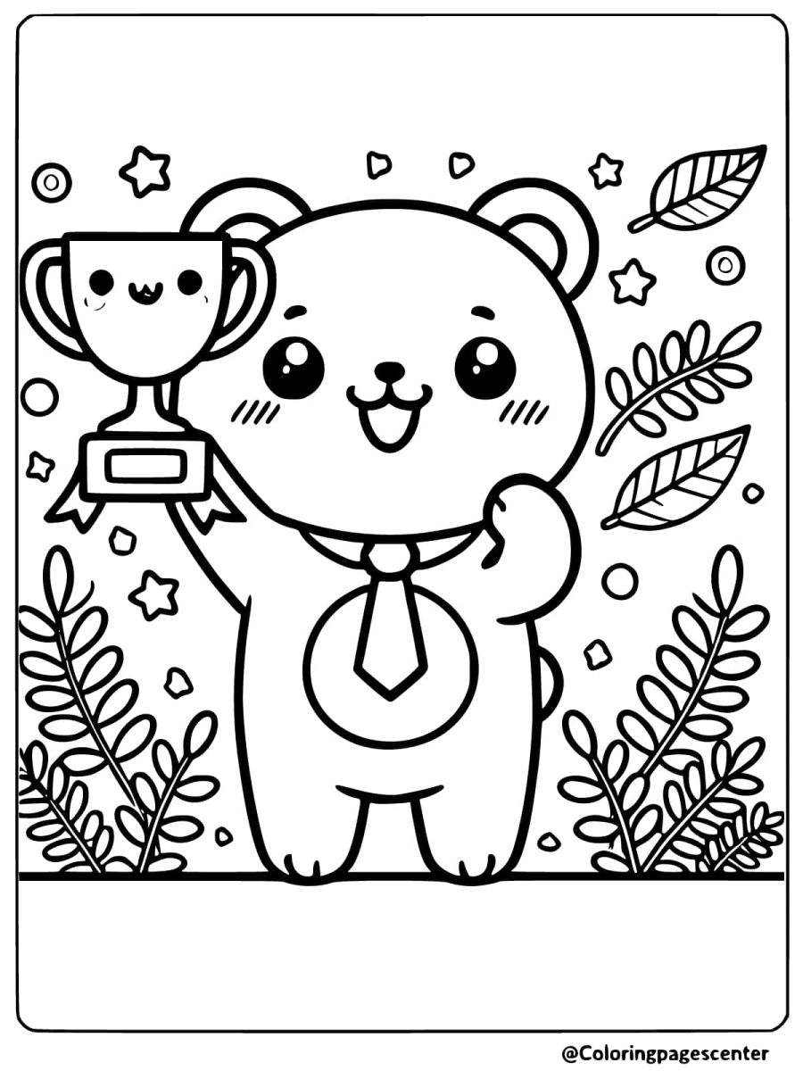 Bear holding a trophy coloring page