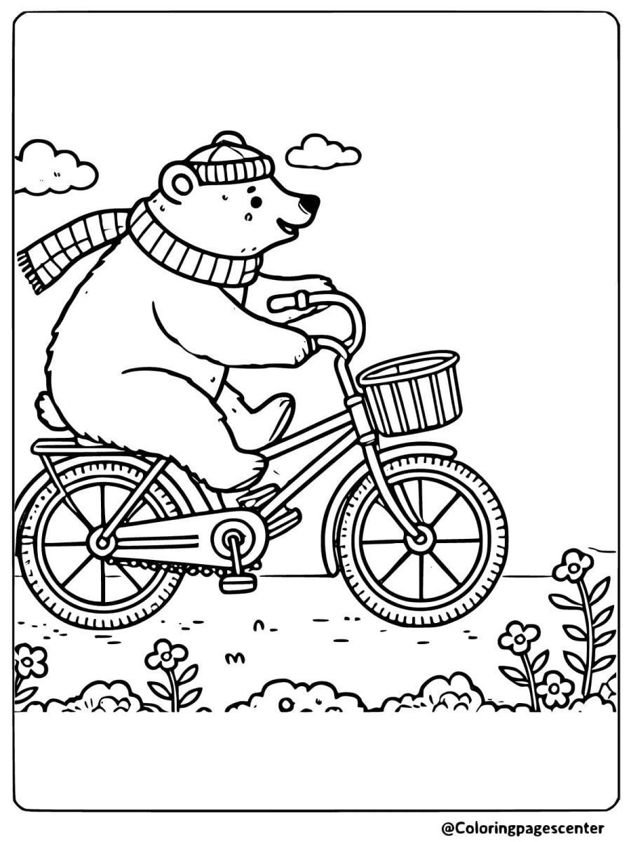 Bear riding a bicycle coloring page