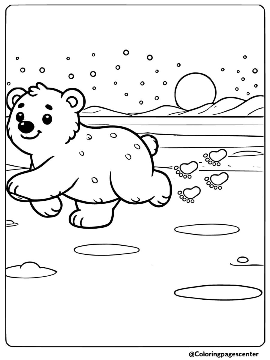 Bear running in snow coloring page