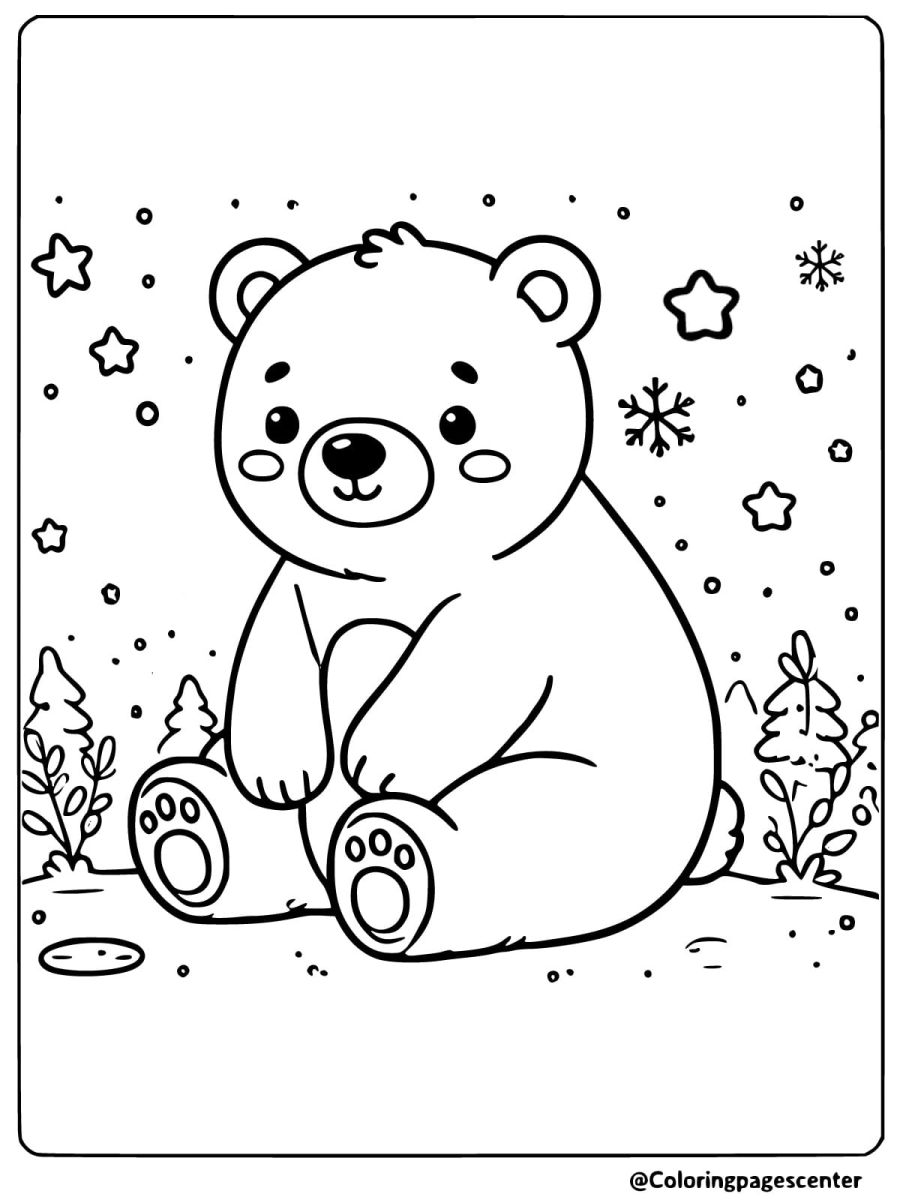 Cozy bear in winter coloring page