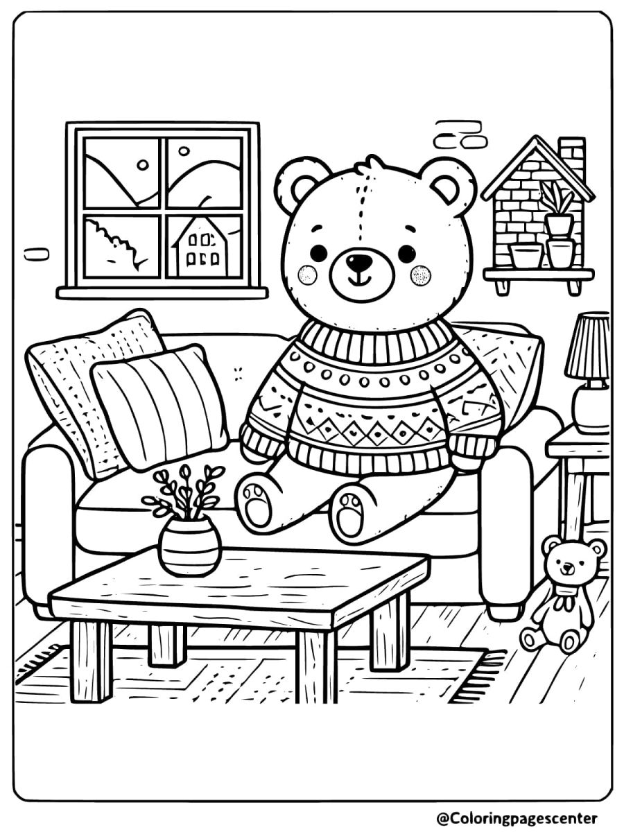 Bear on a couch coloring page