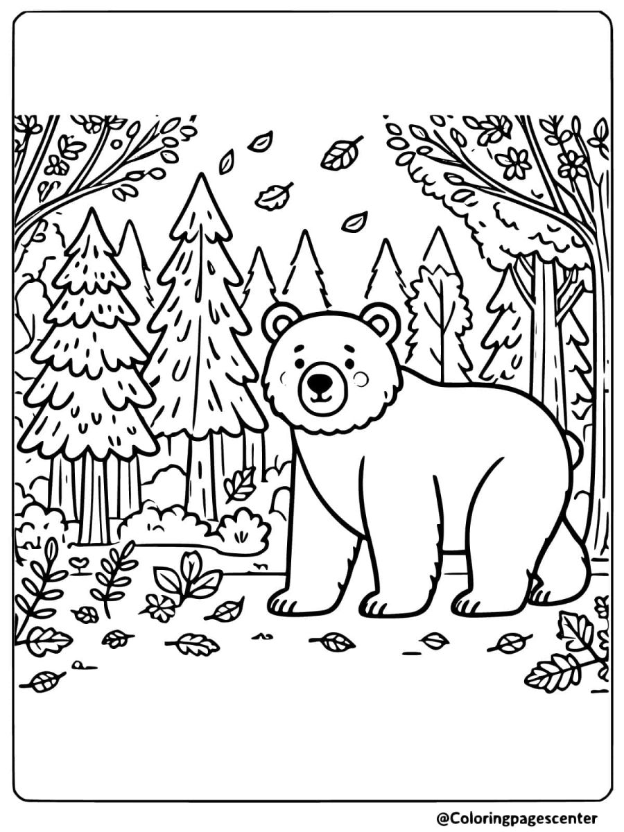 Bear walking in the forest coloring page