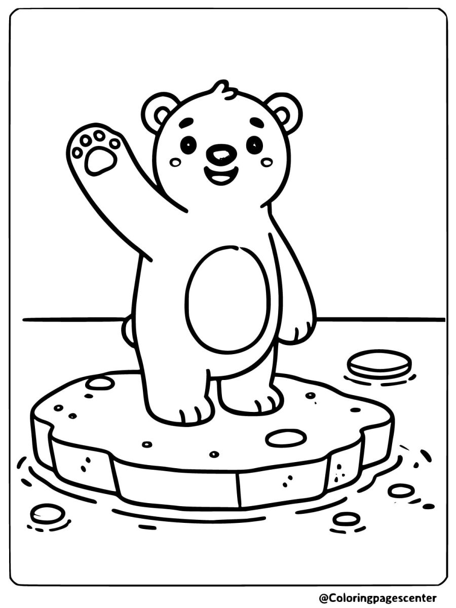 Bear waving on iceberg coloring page