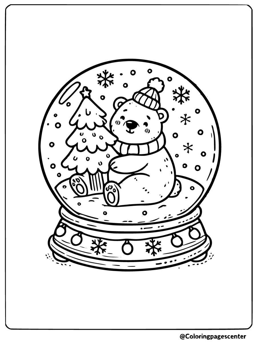 Polar bear in Christmas snow globe coloring page