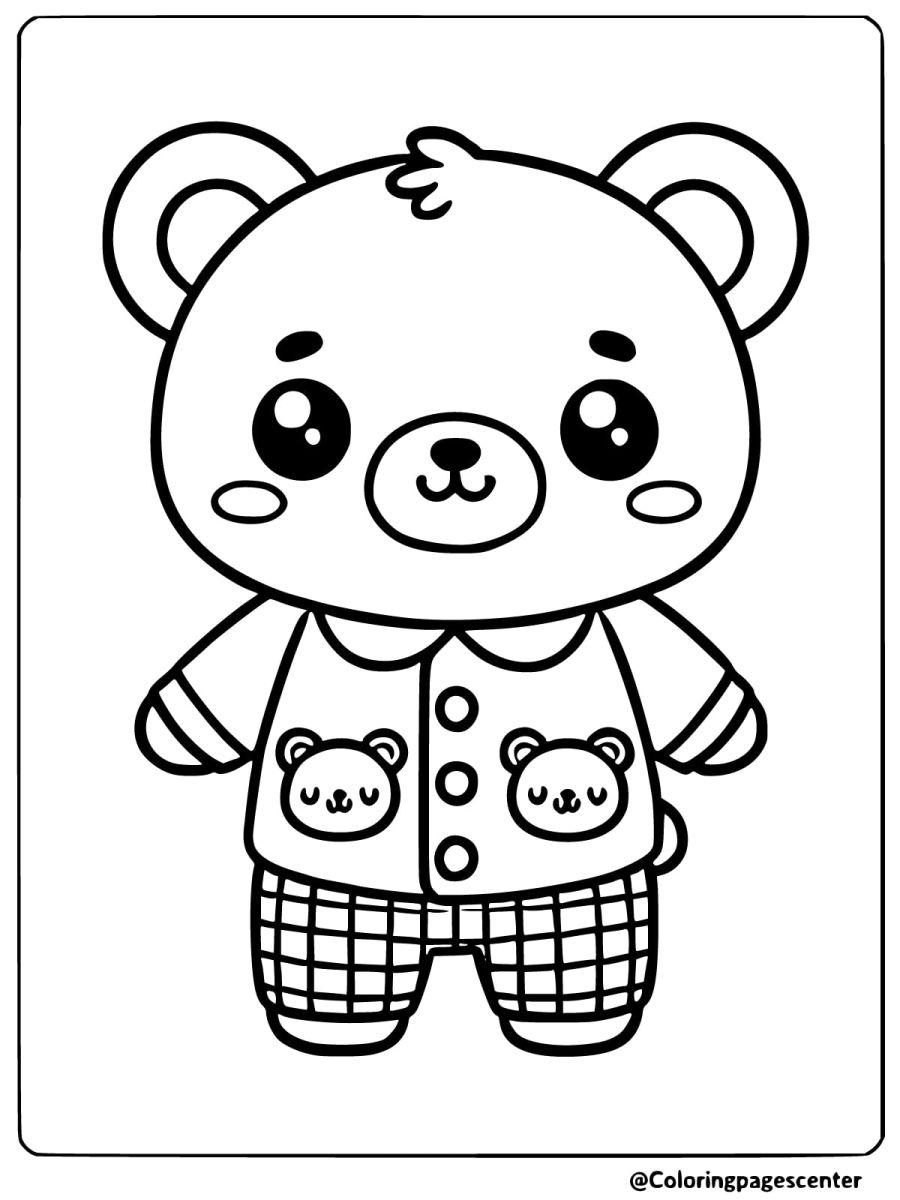 Cute bear wearing pajamas coloring page