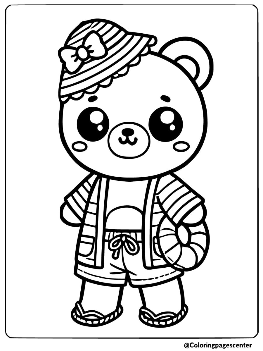 Cute bear wearing summer clothes coloring page