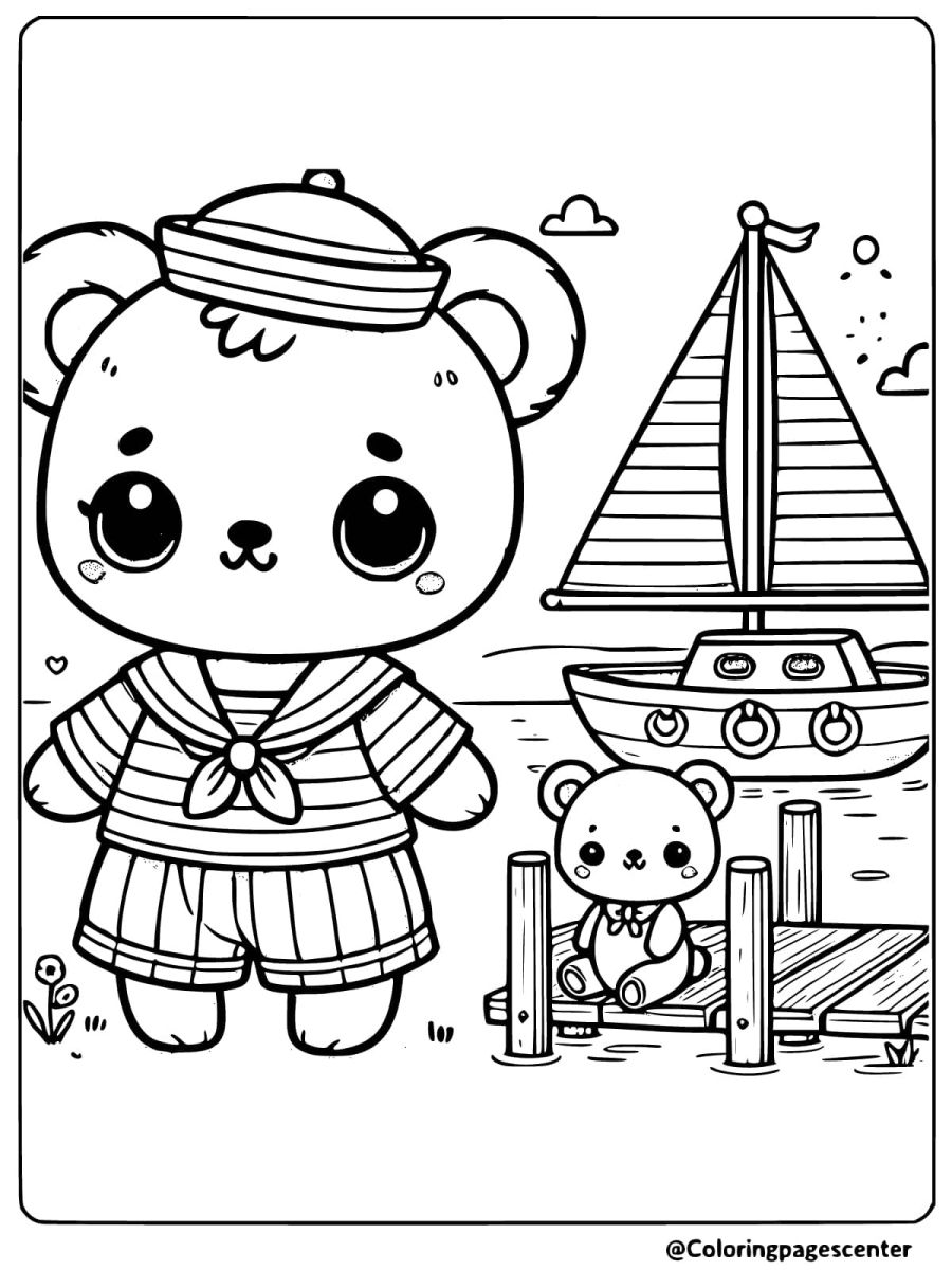 Cute bear in sailor outfit coloring page