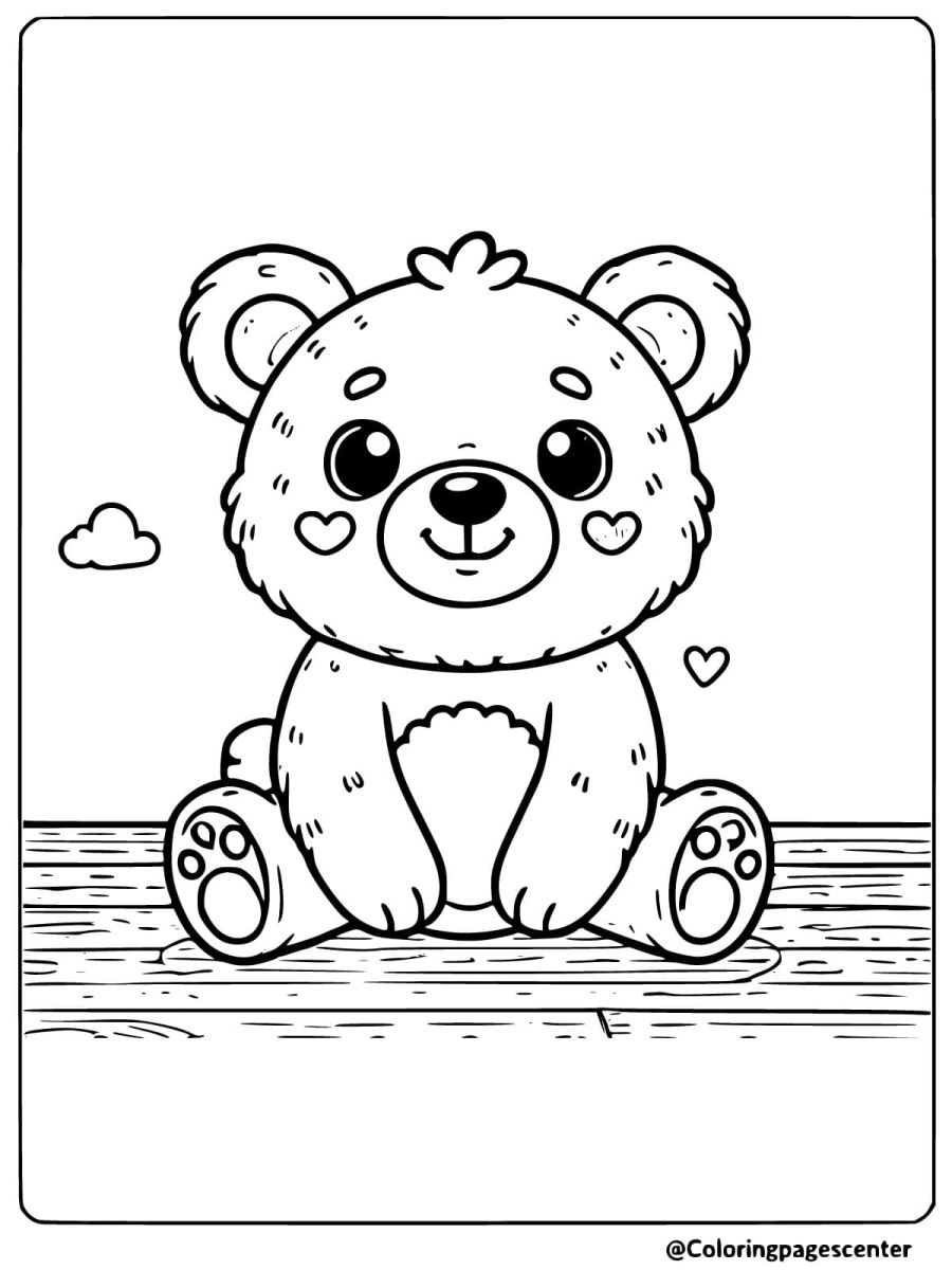 Cute bear sitting on ground coloring page