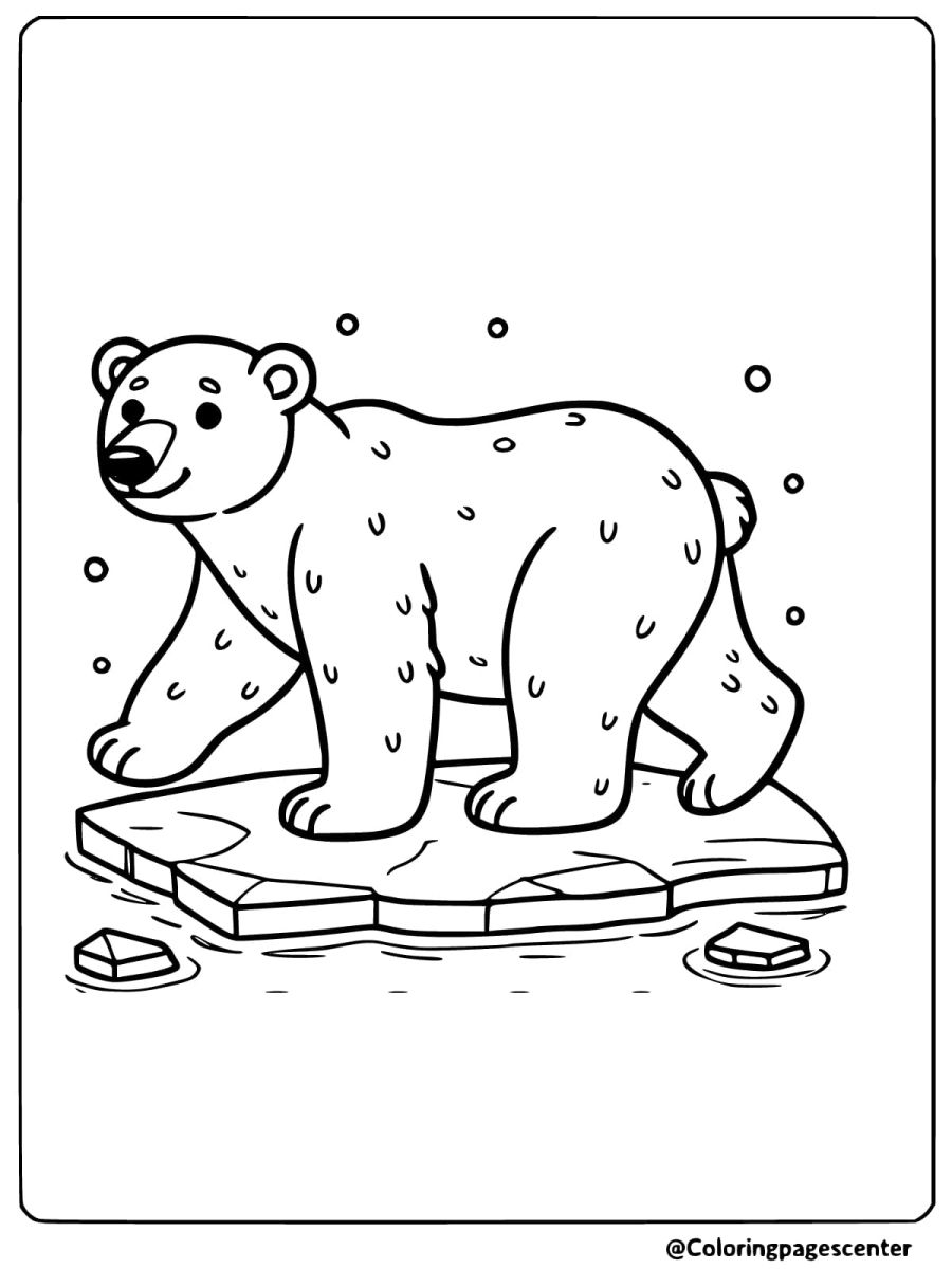 Polar bear walking across ice floe coloring page