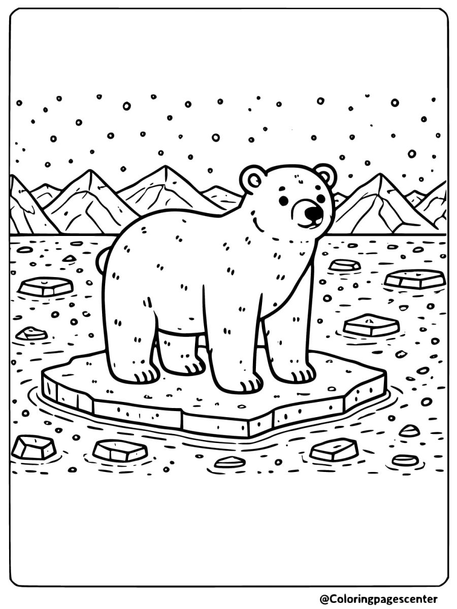 Polar bear standing on floating ice coloring page