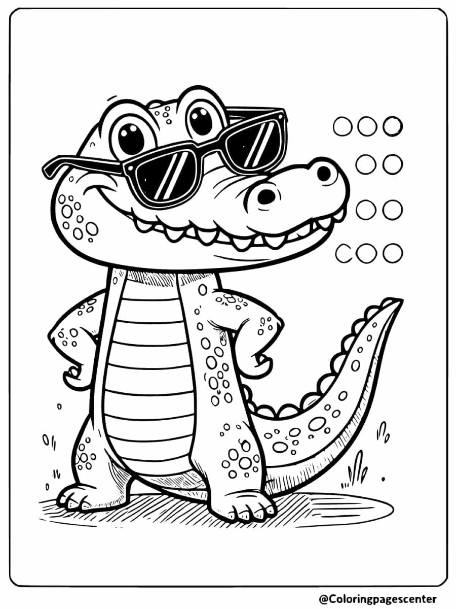 Crocodile with sunglasses looking cool coloring page