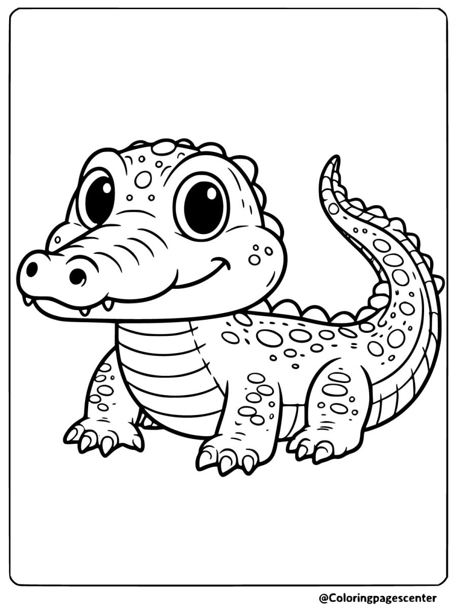 Adorable baby crocodile with a smile coloring page