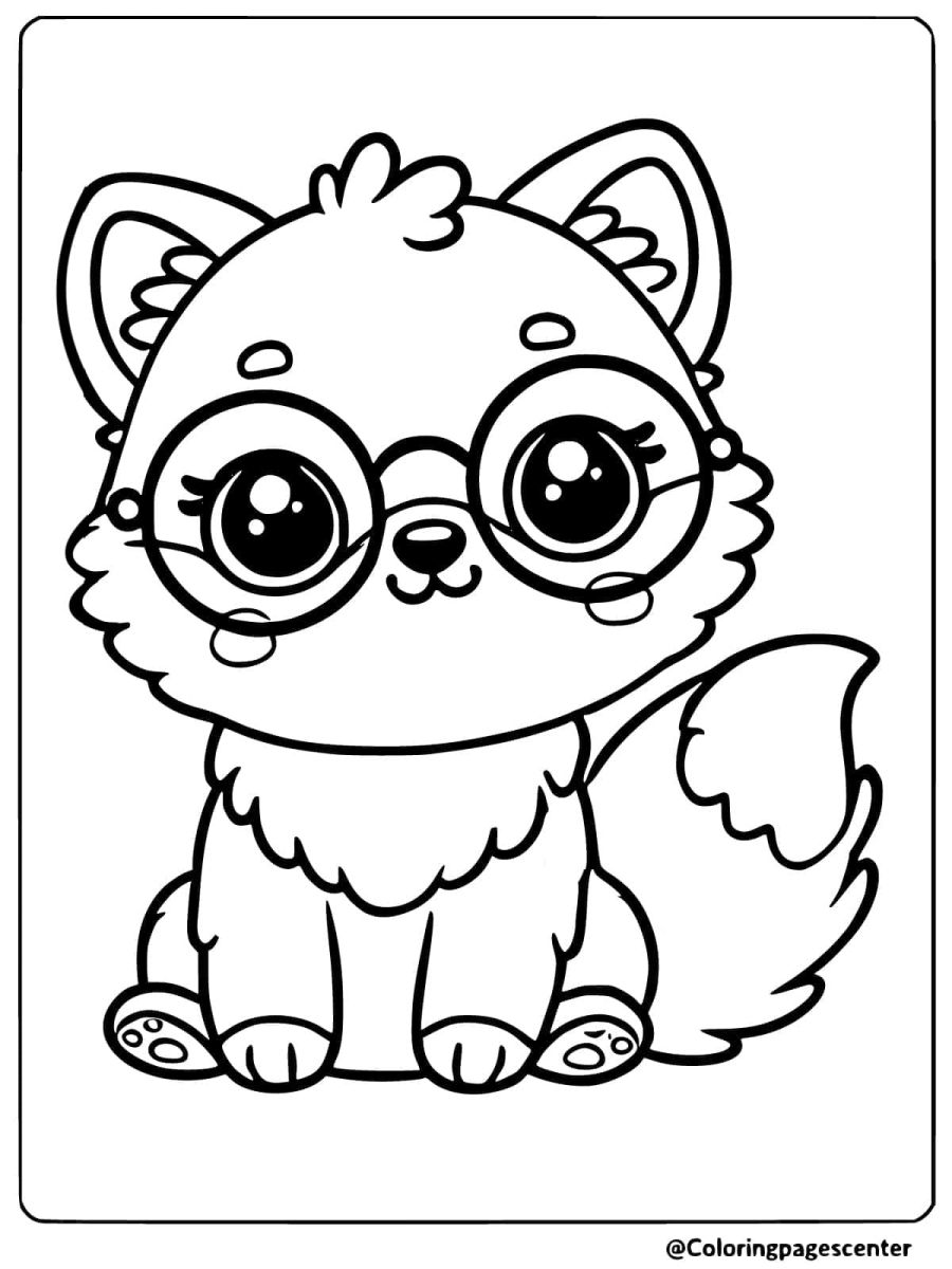 Easy wolf wearing glasses coloring page