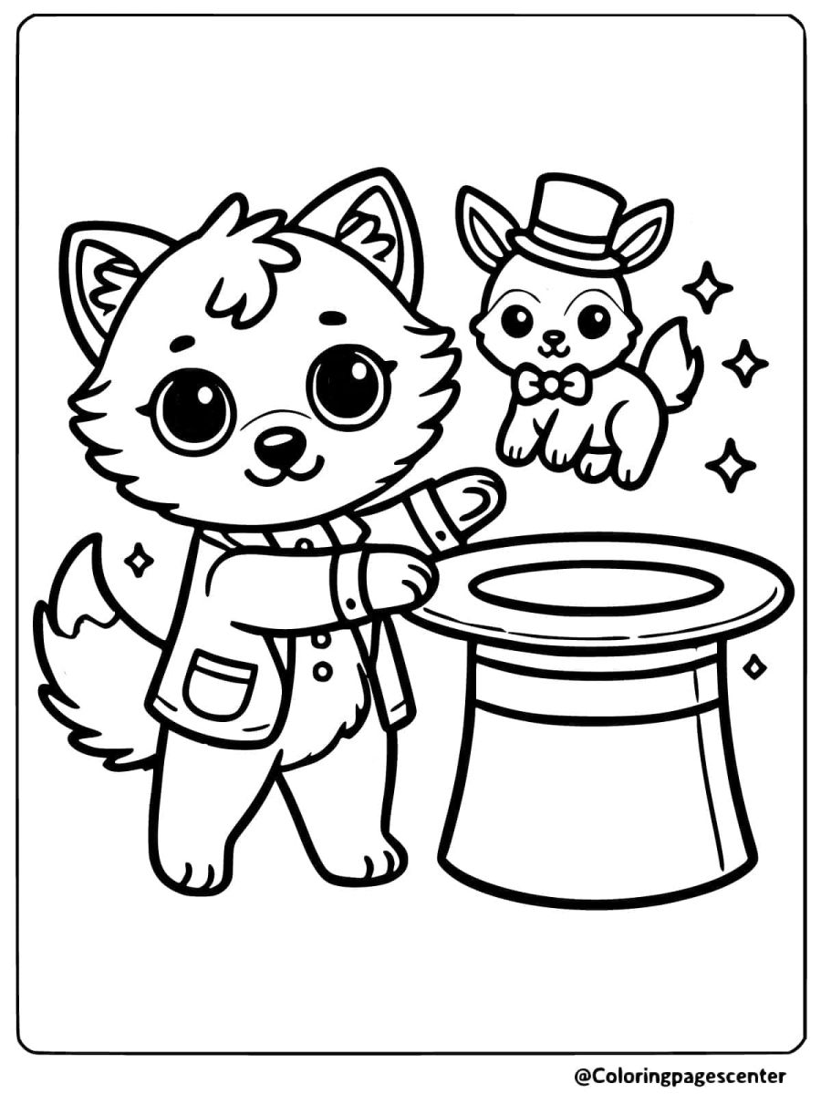 Coloring page of easy wolf performing magic