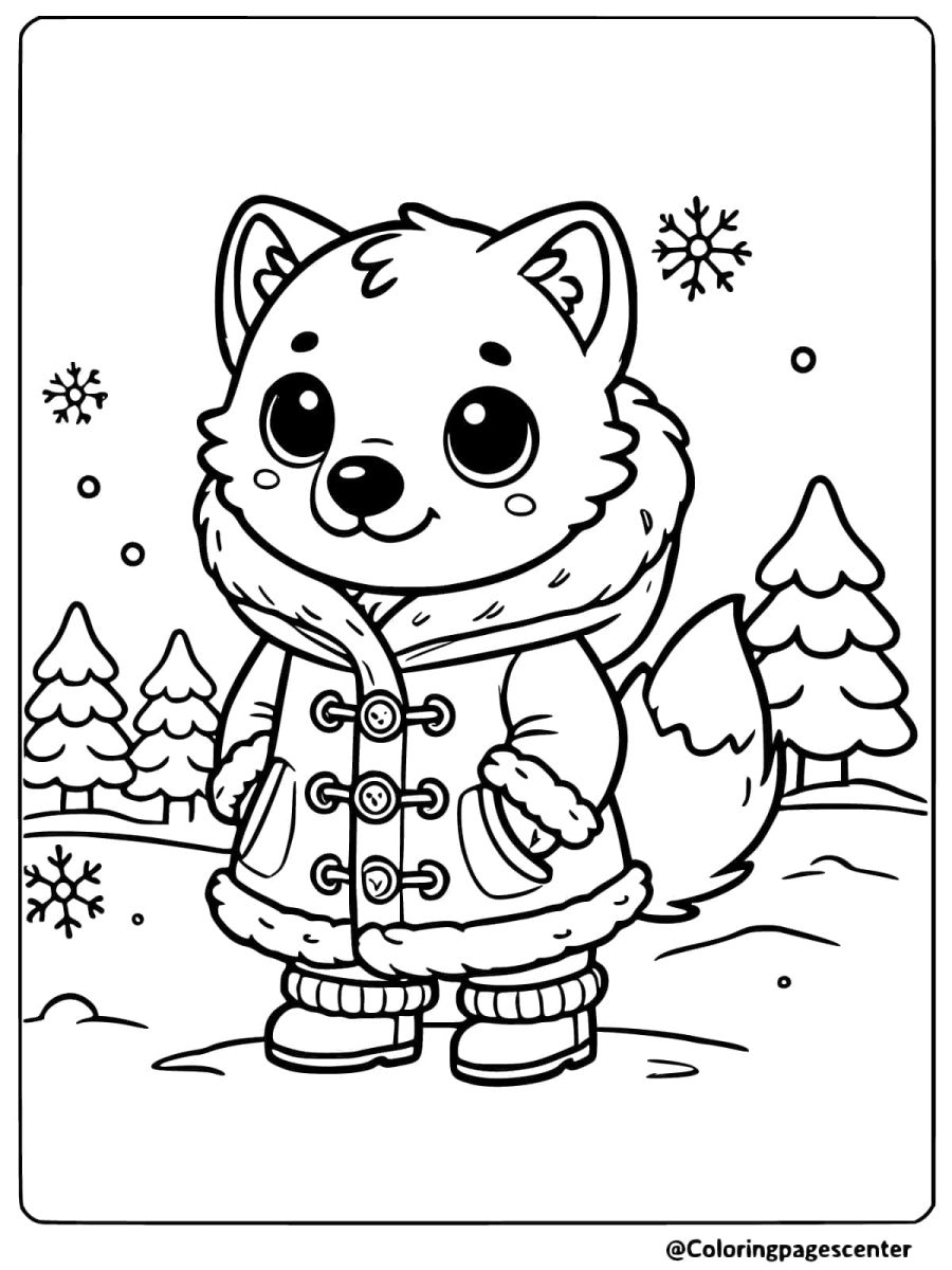 Coloring page of easy wolf in a winter coat