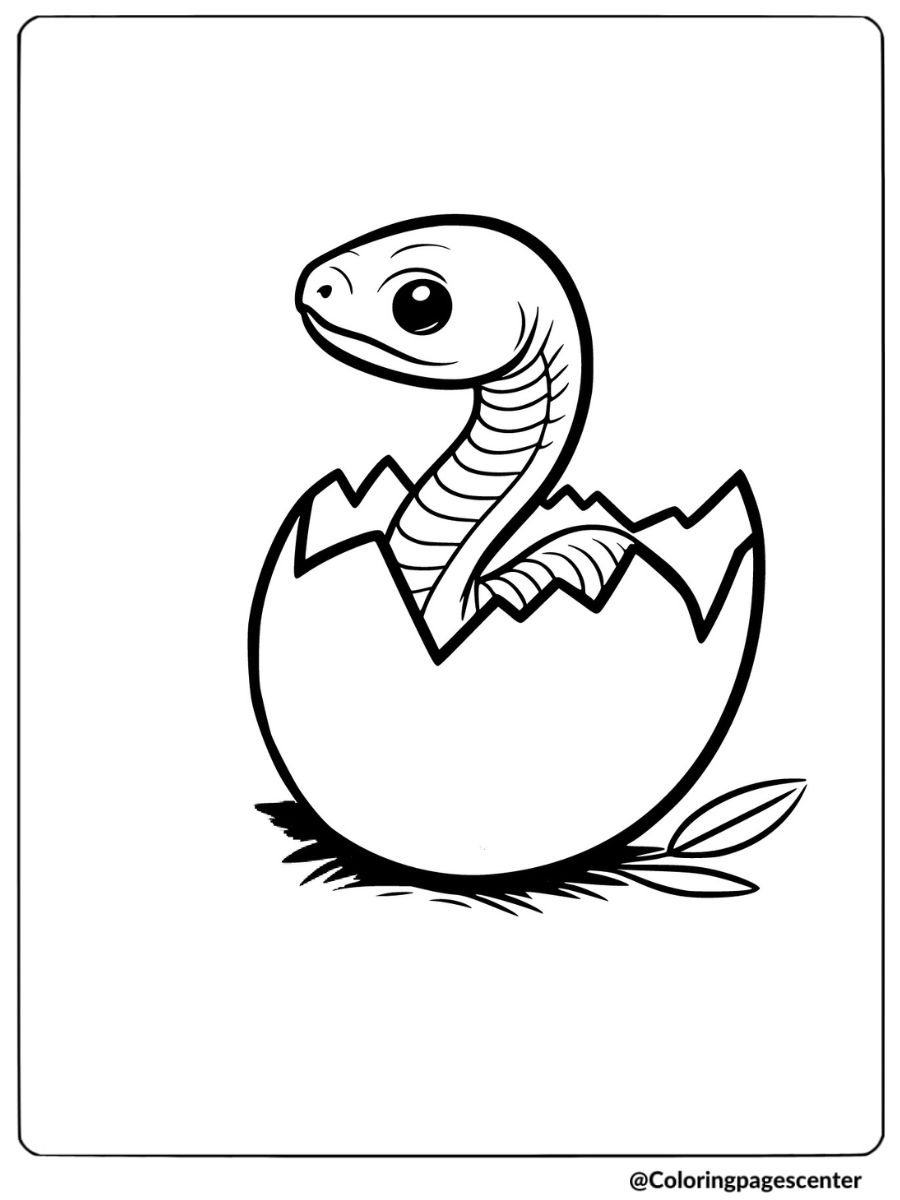 Coloring page of a baby snake hatching from an egg