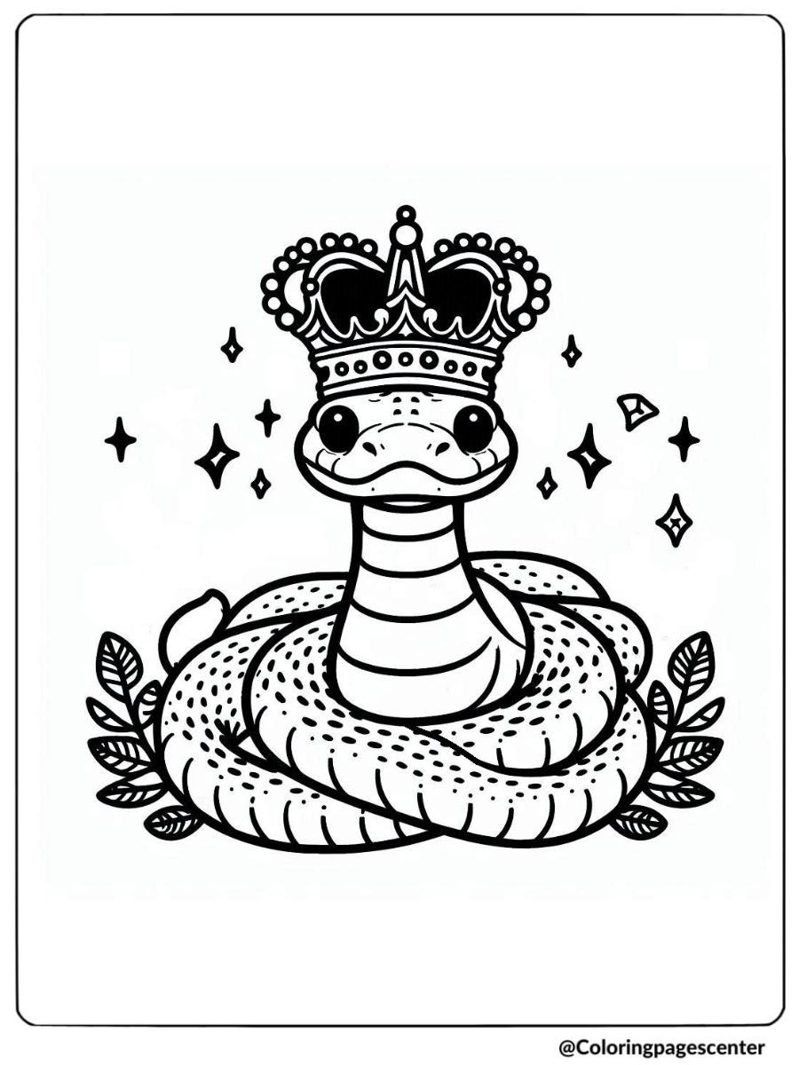 Coloring page of a cute snake with a royal crown