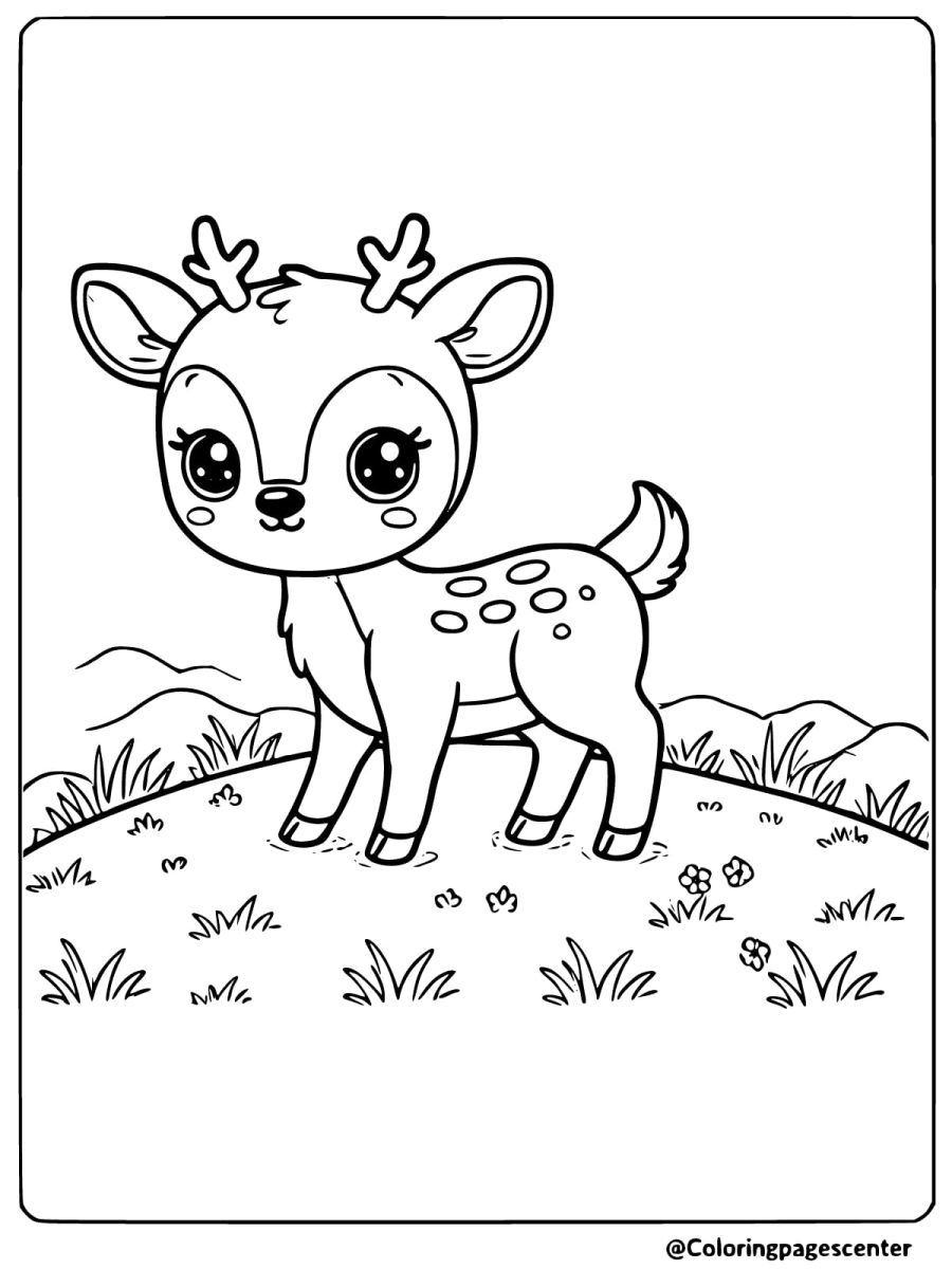 Baby deer standing on a hilltop coloring page