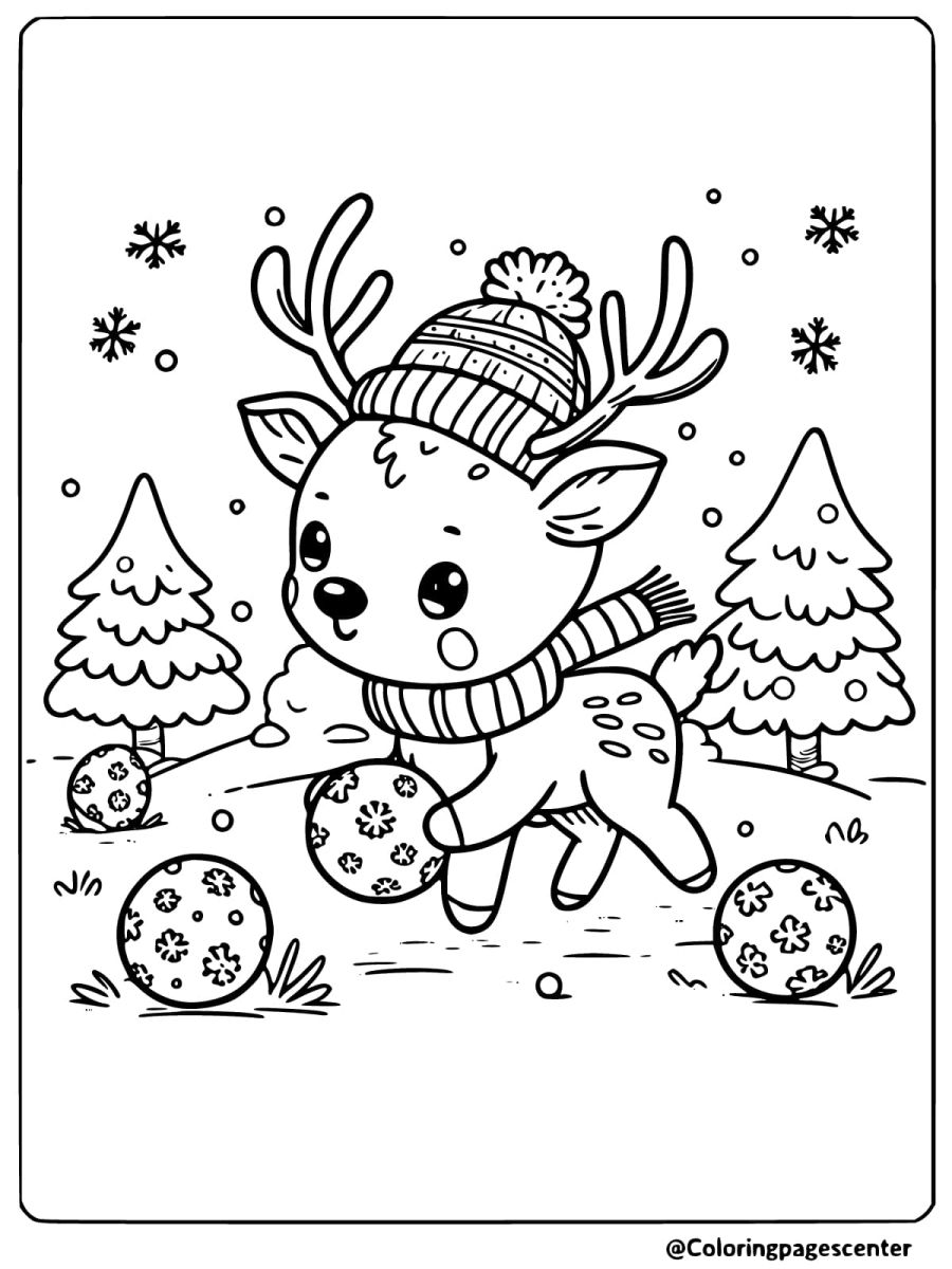 Cute baby deer enjoying the snow coloring page