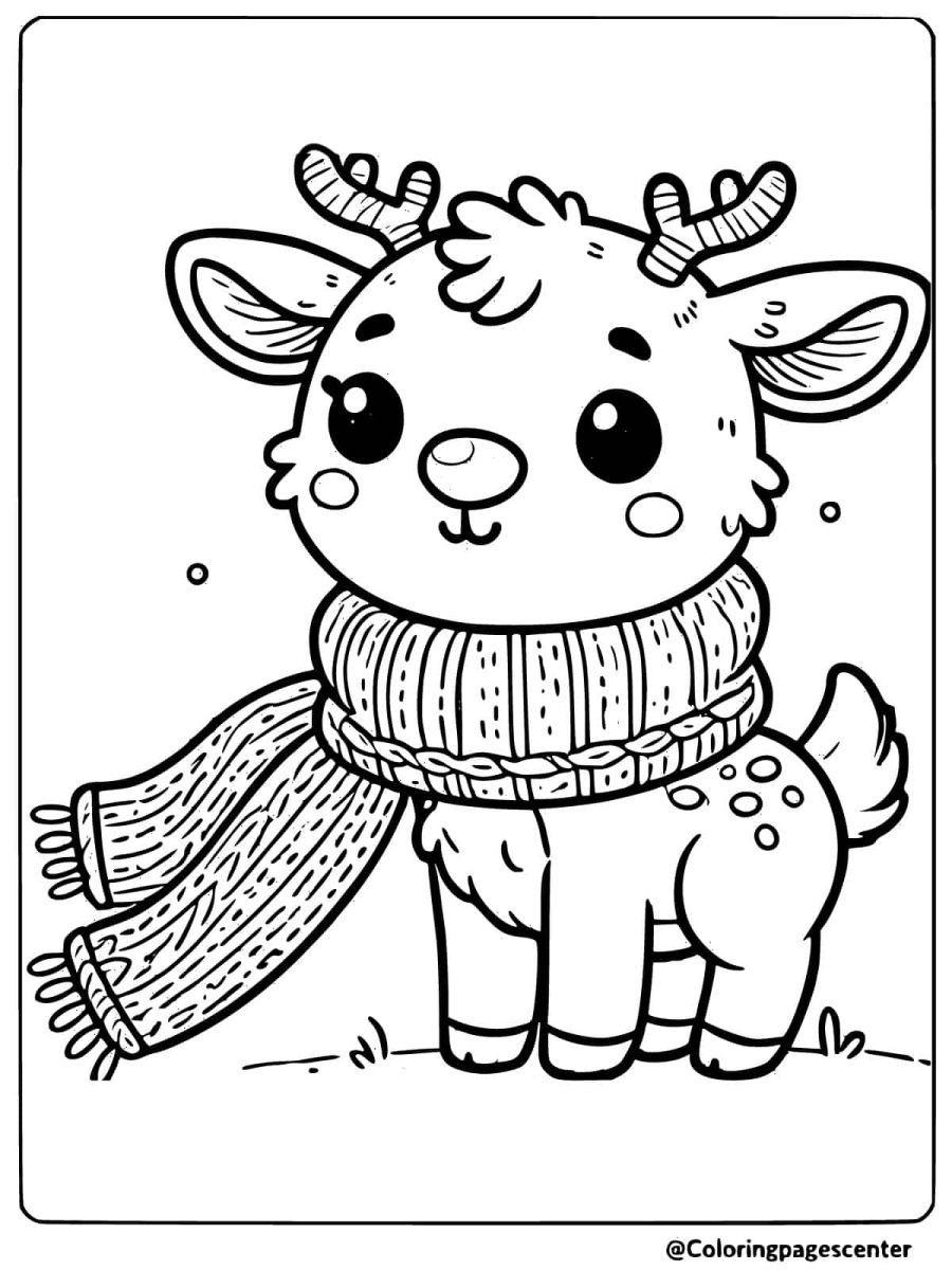 Cute baby deer with a cozy scarf coloring page