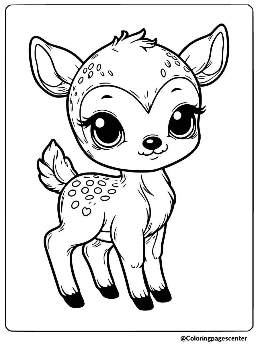 Cute baby deer alone in the wild coloring page