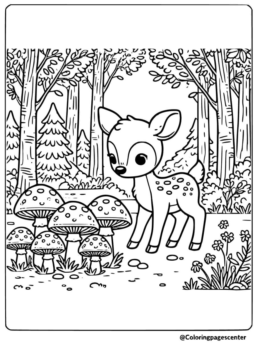 Deer curiously exploring the forest coloring page