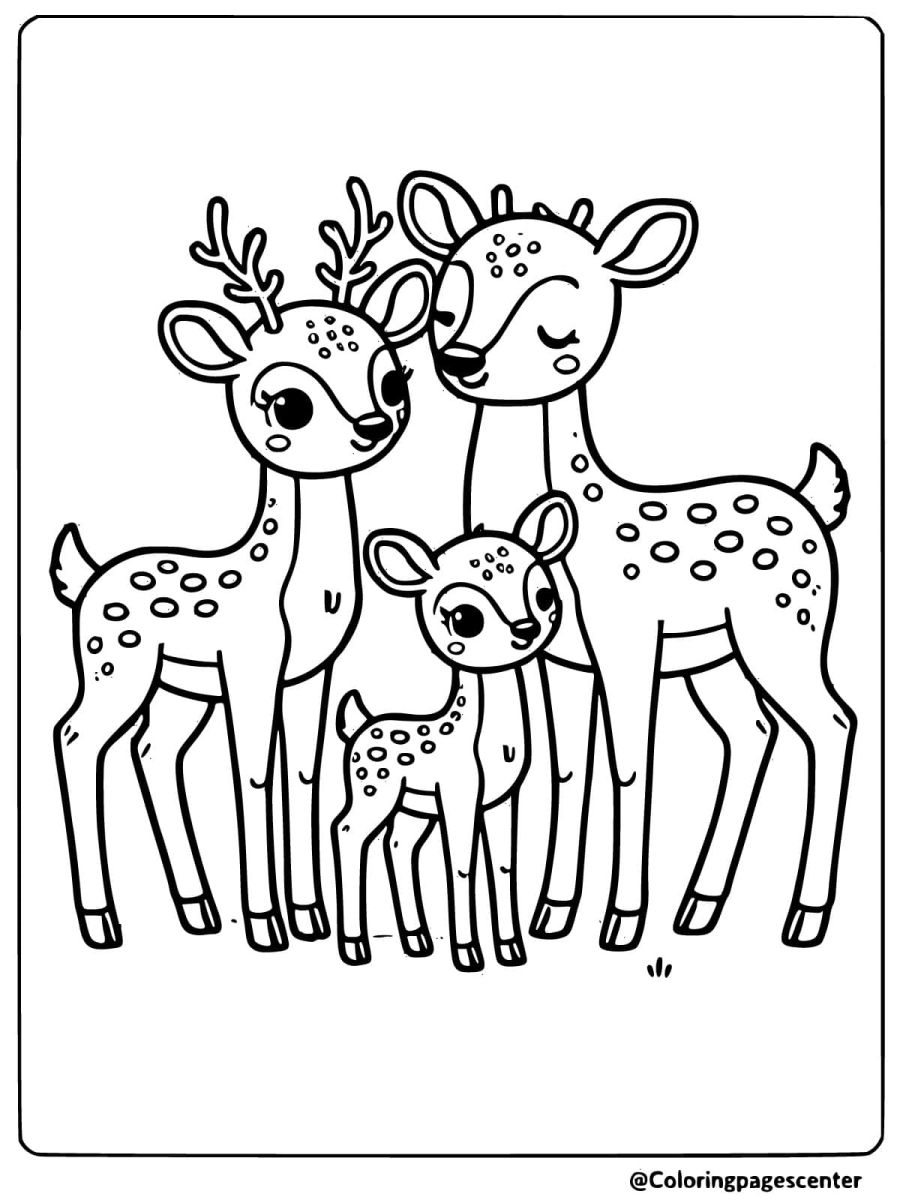 Loving deer family together coloring page